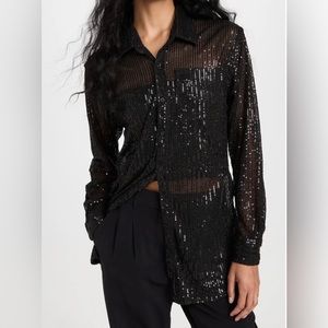 SPRWMN black sheer sequin button down blouse 🖤